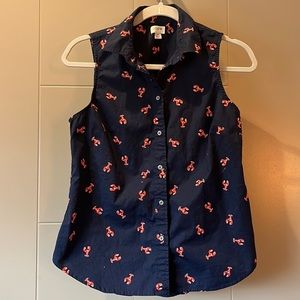 JCrew lobster print button down sleeveless shirt, size S